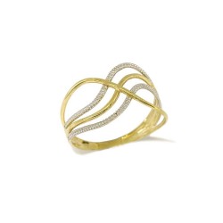 Anel Linhas Onduladas Bicolor em Ouro Amarelo 18 Kilates - 25088